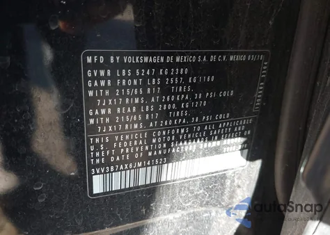 2018 Volkswagen Tiguan 2.0T Se/2.0T Sel из США, поврежденный, VIN 3VV3B7AX6JM141523